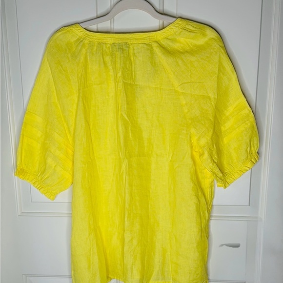 Talbots NWT Yellow TasselTie Linen Short Sleeve Blouse - Picture 3 of 6